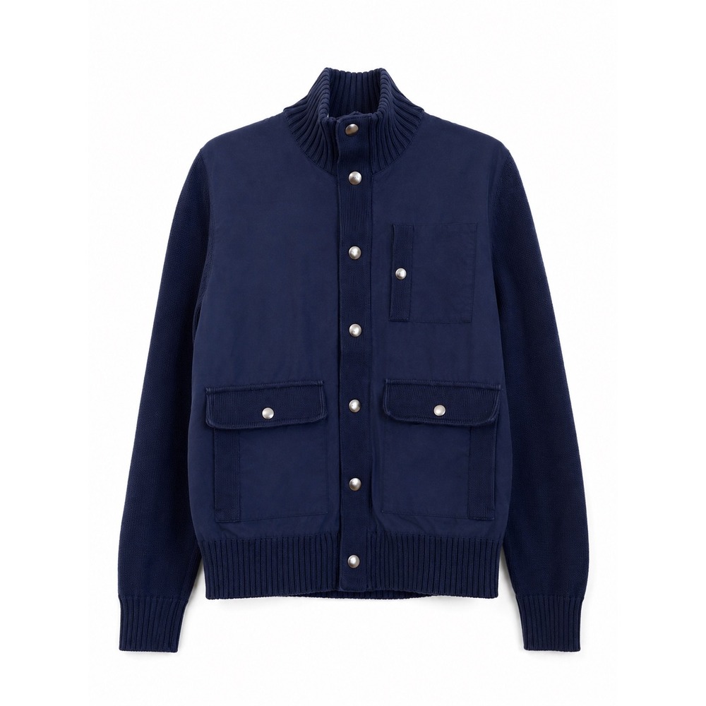 Banana Republic Men's Marine CoJacket Navy Snap Front Utility‎ Cardigan Cotton